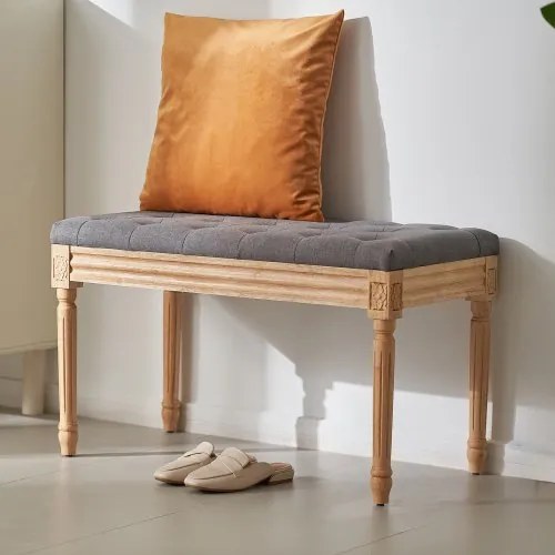 VEVOR Upholstered Bench, 16&quot;W Ottoman Bench, End of Bed Bench with Foam Padded Cushion and Rubberwood Legs, Tufted Footrest Stool Entryway Bench for Dining Room, Living Room, Bedroom, Hallway, Gray