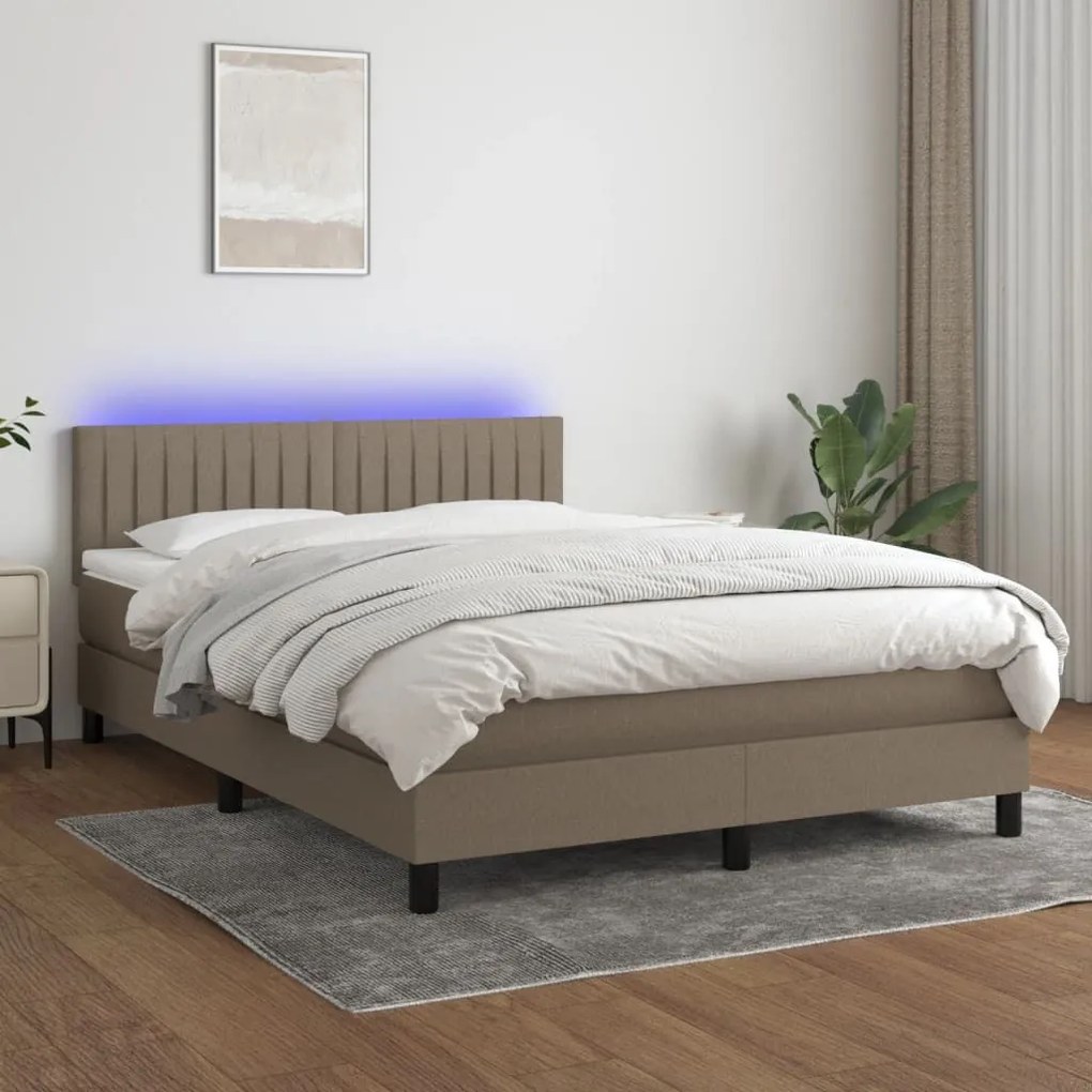 ΚΡΕΒΑΤΙ BOXSPRING ΜΕ ΣΤΡΩΜΑ &amp; LED TAUPE 140X200 ΕΚ. ΥΦΑΣΜΑΤΙΝΟ 3133321