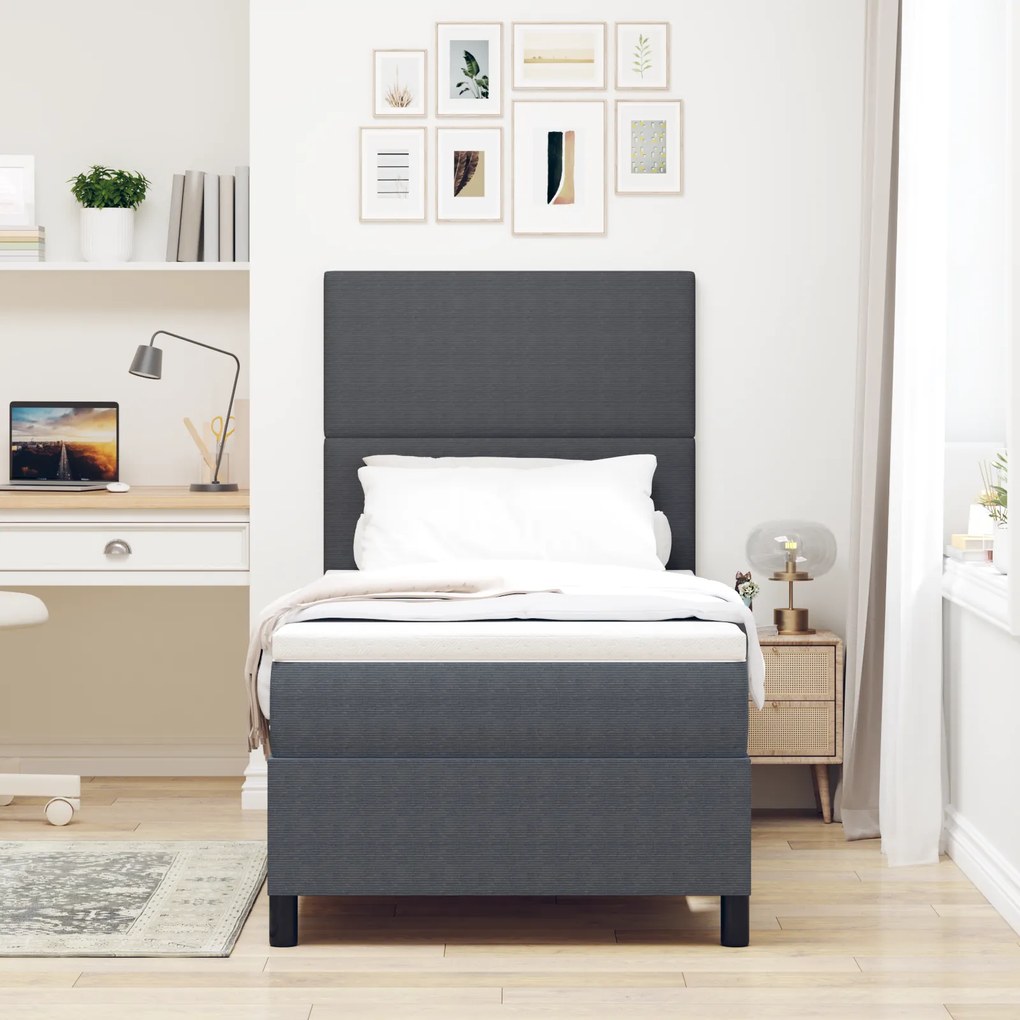 vidaXL Κρεβάτι Box Spring με Στρώμα Σκούρο Γκρι 90x200 εκ. Ύφασμα καπουτσίνο