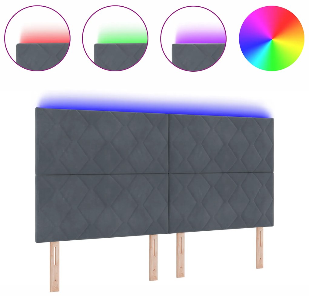 vidaXL LED Κεφαλάρι Διαμαντένιου Σχεδιασμού Σκοτεινού Γκρι 180 εκ. Βελούδο