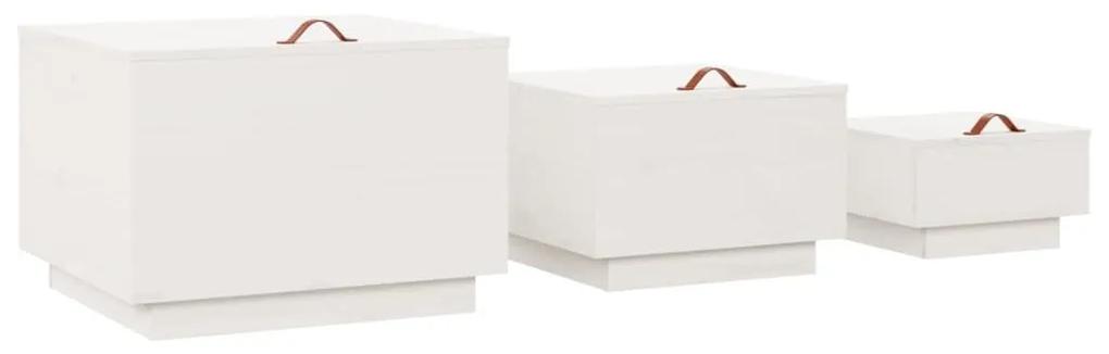 Κουτιά Αποθήκευσης με Καπάκια 3 τεμ. Γκρι από άσπρο Ξύλο Πεύκου - Λευκό