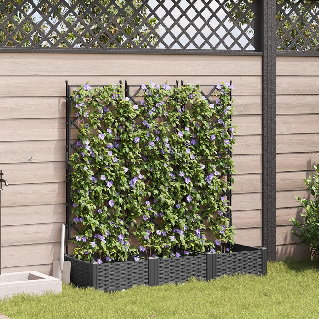 vidaXL Γλάστρα Κήπου με Πλέγμα 3 τεμ Μαύρη 120x40x125.5 εκ.