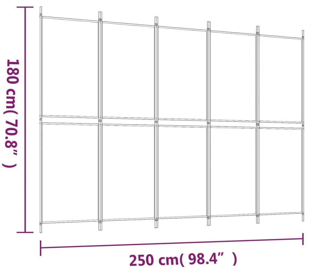 Διαχωριστικό Δωματίου με 5 Πάνελ Καφέ 250x180 εκ. από Ύφασμα - Καφέ