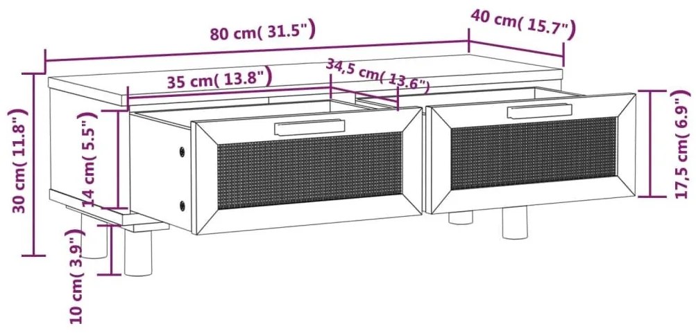 Τραπεζάκι Σαλονιού Λευκό 80x40x30 εκ. Επεξ. Ξύλο &amp; Μασίφ Πεύκο - Λευκό