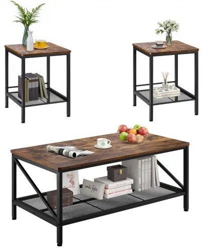 VEVOR 3 Pieces Living Room Table Sets 41.3 in Coffee Table with 2 End Tables