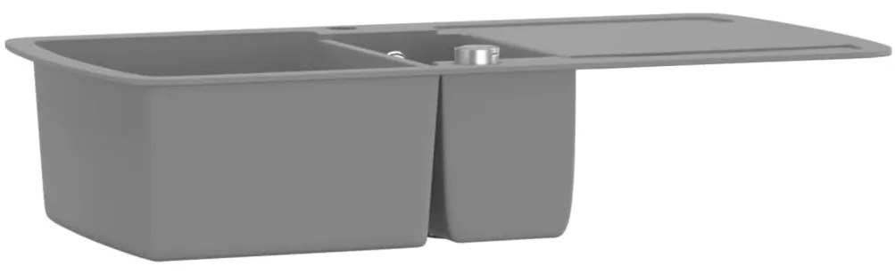 vidaXL Νεροχύτης με Διπλή Γούρνα Γκρι Γρανιτένιος