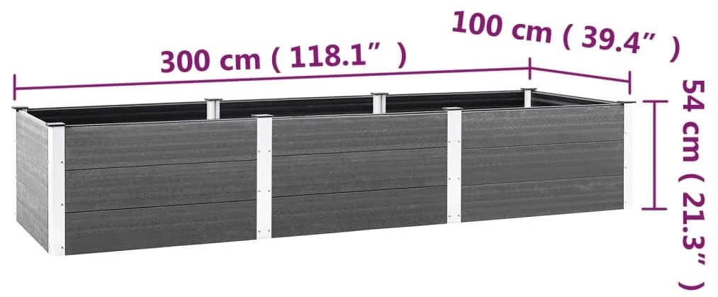 vidaXL Ζαρντινιέρα Κήπου Υπερυψωμένη Γκρι 300 x 100 x 54 εκ. από WPC