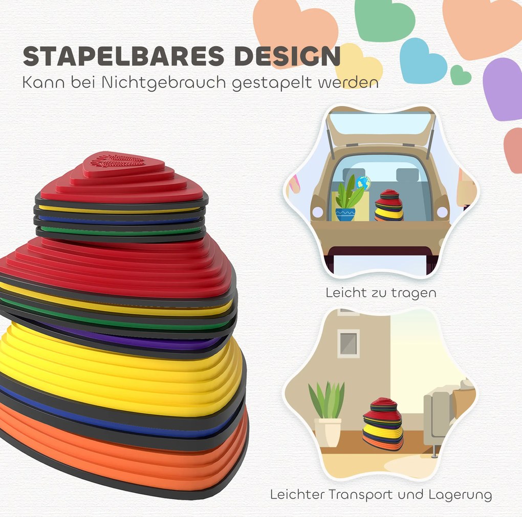 AIYAPLAY Σετ 11 Τεμαχίων Πέτρες Ισορροπίας, Αντιολισθητικό Σχέδιο, Για Εσωτερικούς & Εξωτερικούς Χώρους, Στοιβάζονται, Πολύχρωμο