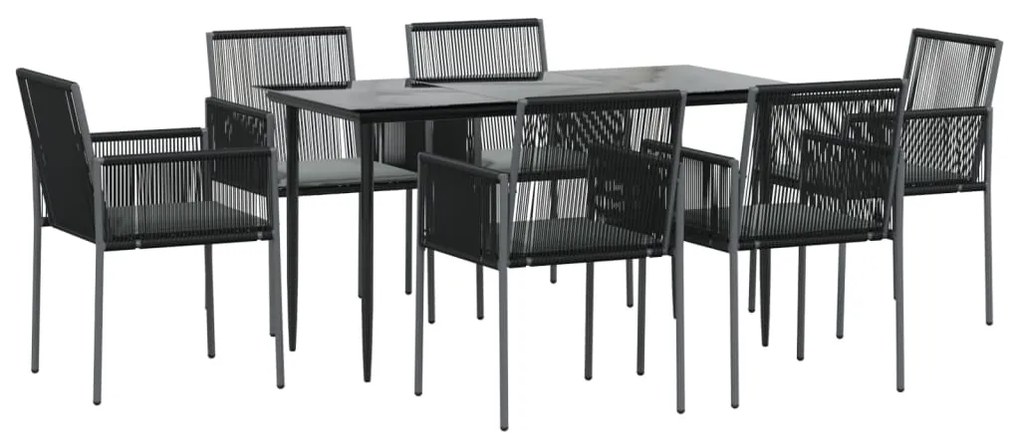 vidaXL Τραπεζαρία Κήπου Σετ 7 τεμ Μαύρο Συνθ. Ρατάν/Ατσάλι &amp; Μαξιλάρια