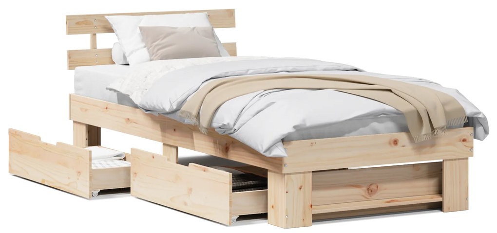 vidaXL Σκελετός Κρεβατιού Καφέ 90 x 190 cm Μασίφ ξύλο πεύκου