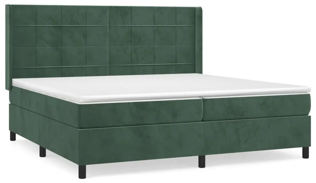 vidaXL Κρεβάτι Boxspring με Στρώμα Σκούρο Πράσινο 200x200εκ. Βελούδινο