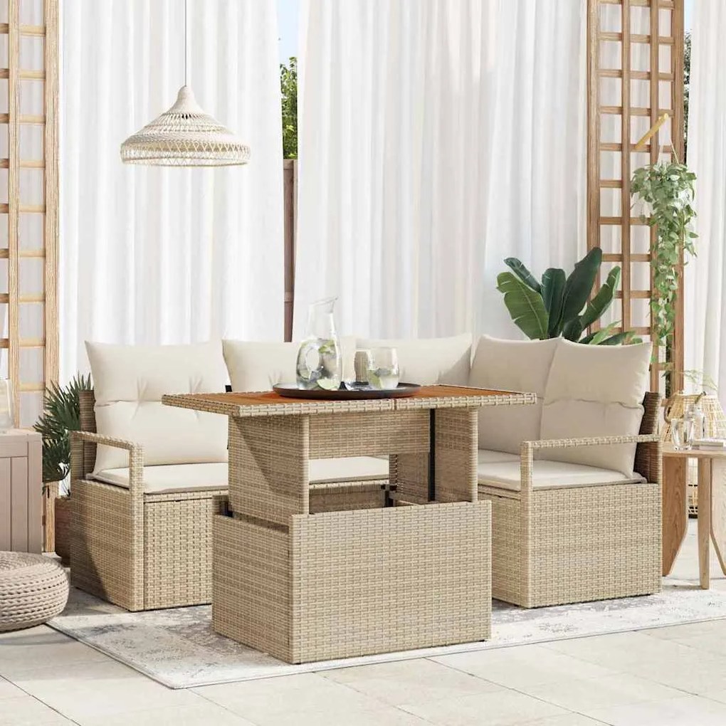 vidaXL Σέτ φαγητού για κήπο 5 pcs Μπεζ, Κρέμα 100 x 55 x 73 εκ
