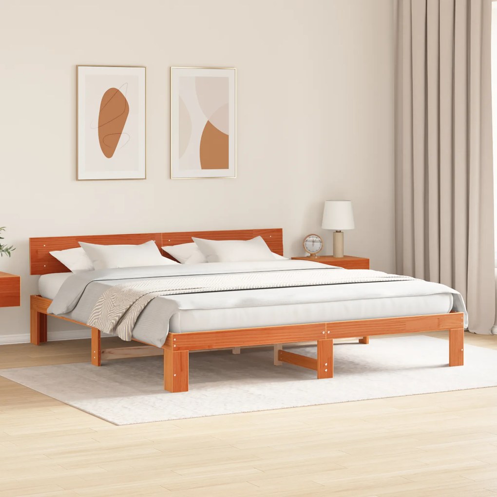 vidaXL Κρεβάτι με κεφαλάρι Κερωμένο Καφέ 180x200 εκ. Μασίφ ξύλο πεύκου