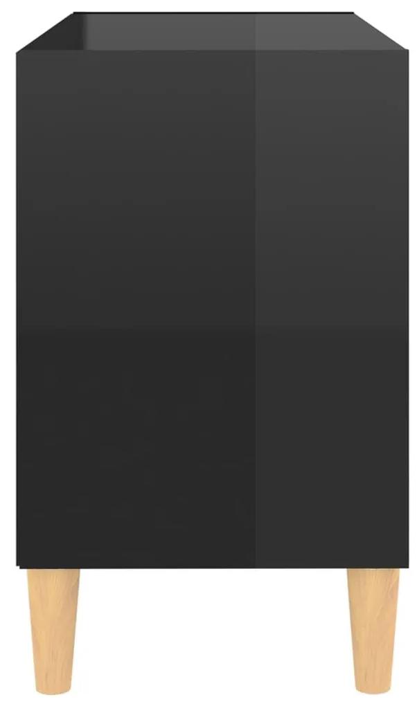 Έπιπλο Τηλεόρασης Γυαλ. Μαύρο 69,5x30x50 εκ. Μασίφ Ξύλινα Πόδια - Μαύρο