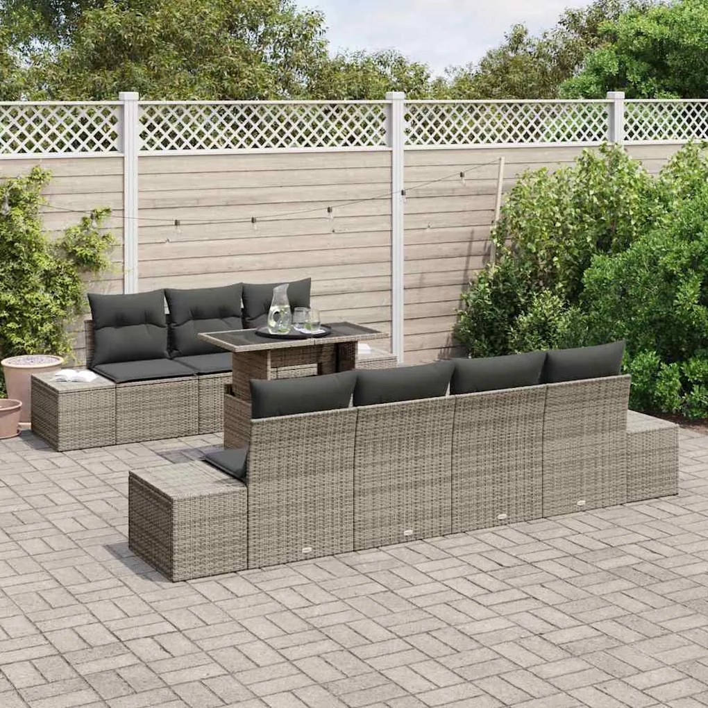 vidaXL Σετ Καναπέ Κήπου με μαξιλάρι 8 pcs Γκρι 100 x 55 x 73 εκ.
