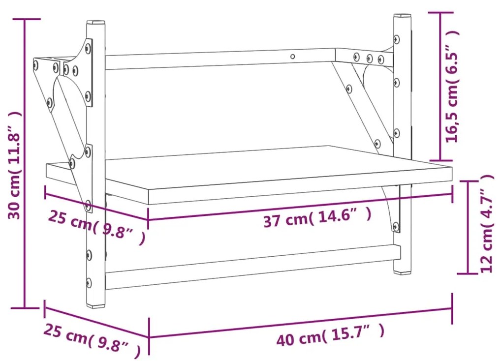 Ράφια Τοίχου με Μπάρα 2 τεμ. Καπνιστή Δρυς 40 x 25 x 30 εκ. - Καφέ