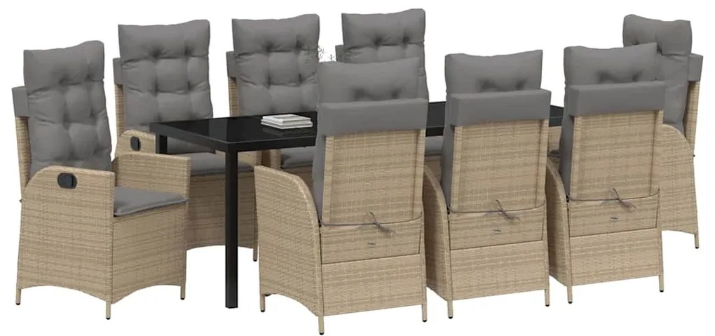 vidaXL Σέτ φαγητού για κήπο με μαξιλάρι 9 pcs Μπεζ συνθετικό ρατάν