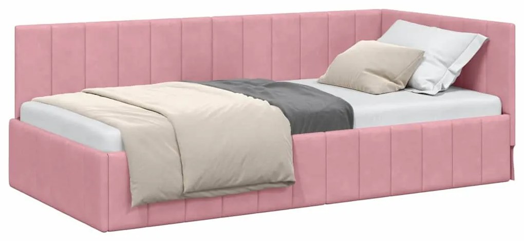 vidaXL Κρεβάτι Γωνίας με κεφαλάρι Ροζ 90 x 190 cm Βελούδο