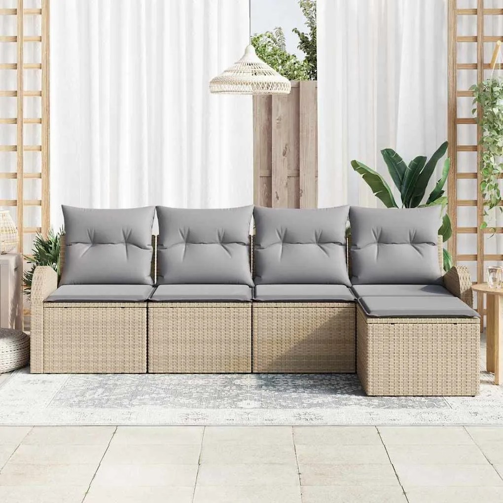 vidaXL Σετ Καναπέ Κήπου με μαξιλάρι 5 pcs Μπεζ Πολυ ράταν