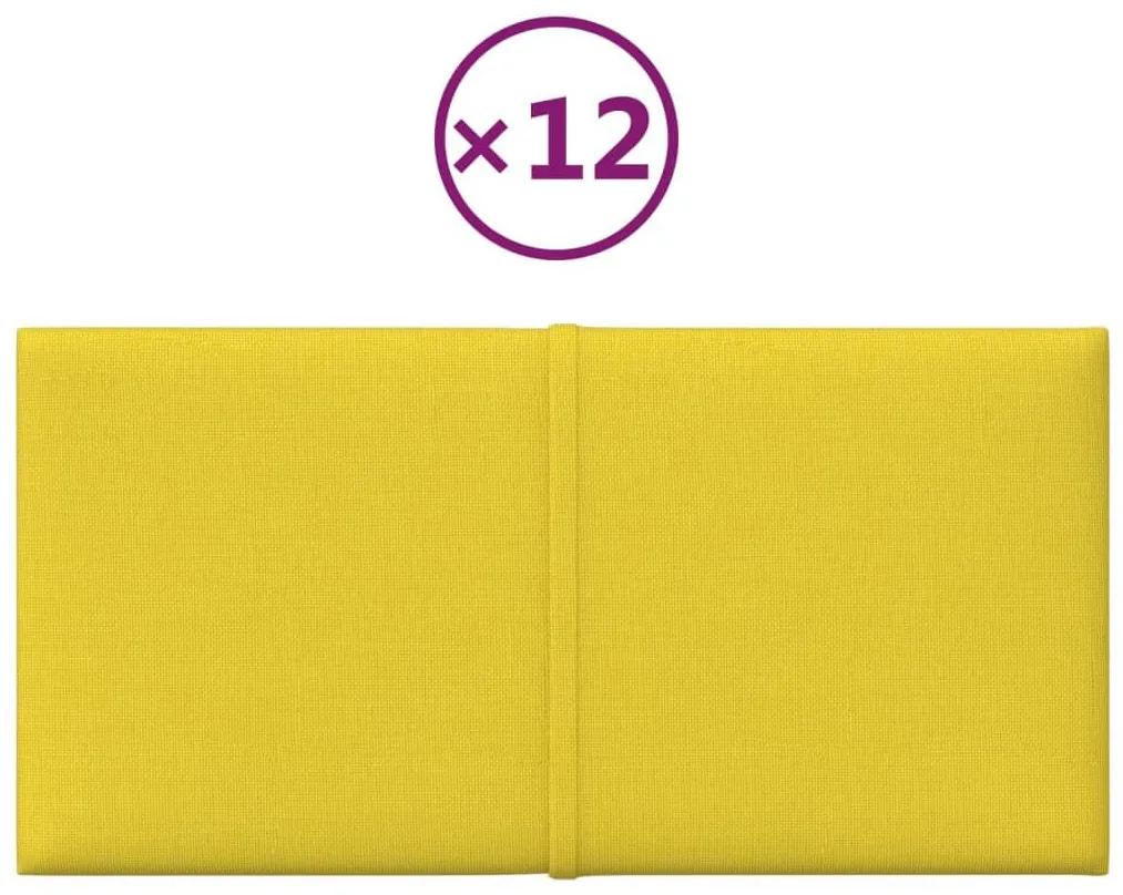 Πάνελ Τοίχου 12 τεμ. Ανοιχτό Κίτρινα 30x15εκ. 0,54μ² Υφασμάτινα - Κίτρινο