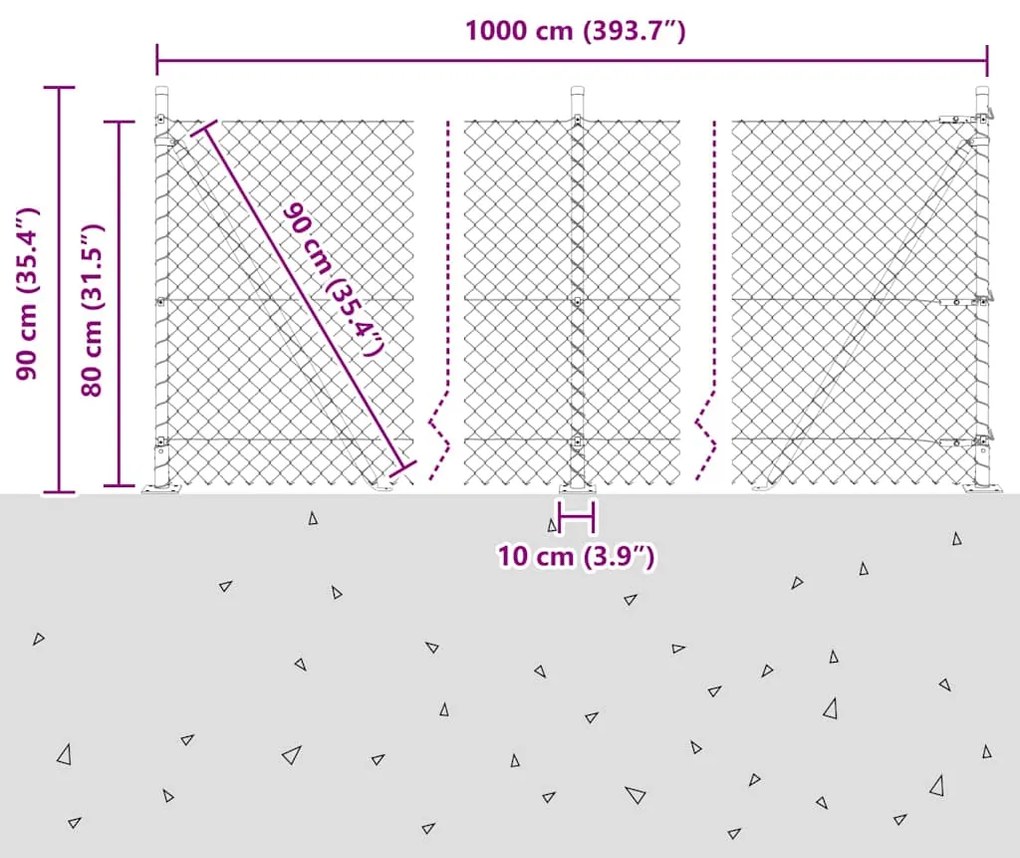 vidaXL Φράκτης από αλυσίδα με στύλους Ασημί 10 x 0.8 μ Ατσάλι