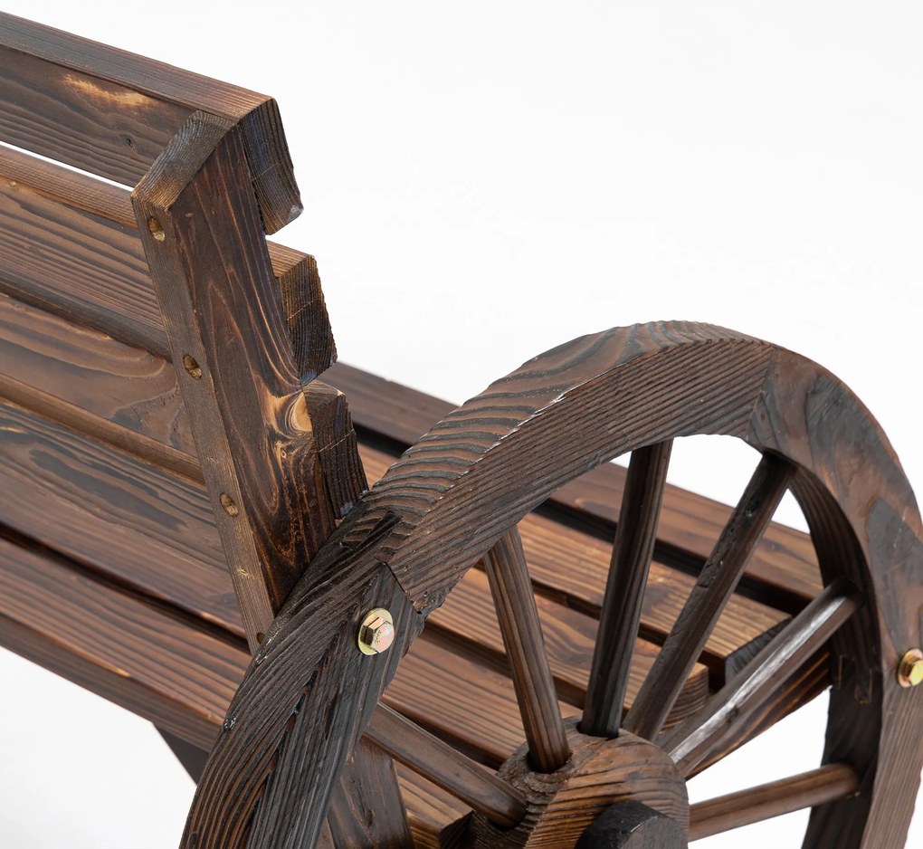 Outsunny Παγκάκι Κήπου, Σχέδιο Τροχού, για 2 Άτομα, Φυσικό Ξύλο, Σκούρο Καφέ, 105,5 x 56 x 79cm