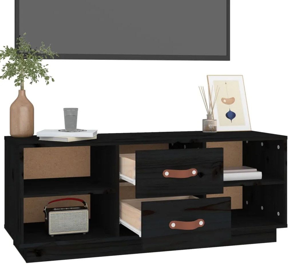 vidaXL Έπιπλο Τηλεόρασης Μαύρο 100 x 34 x 40 εκ. από Μασίφ Ξύλο Πεύκου