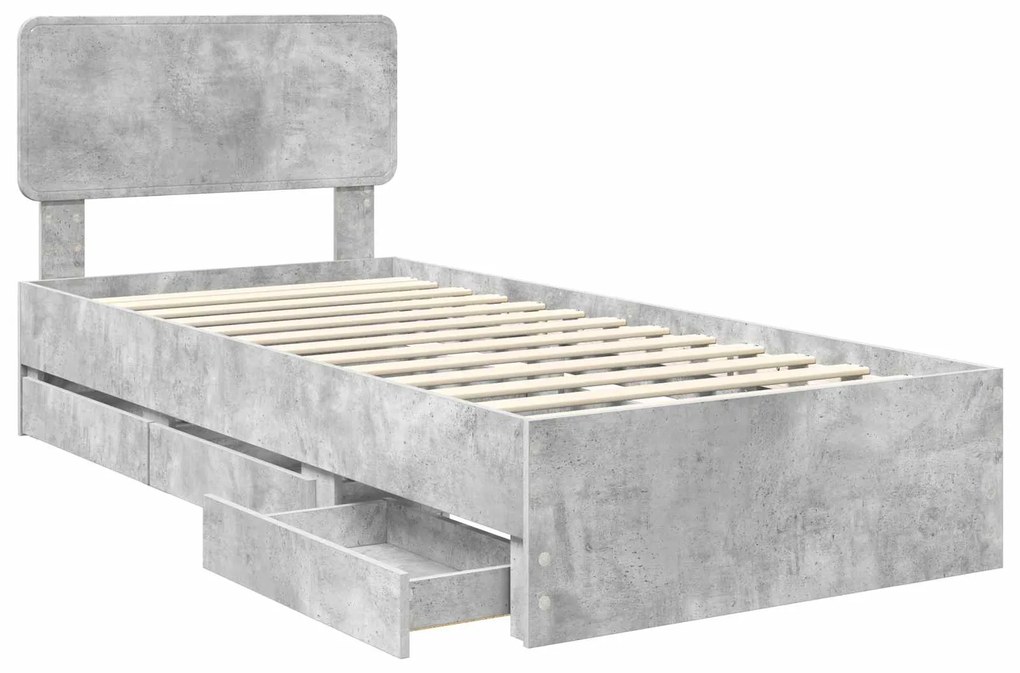 vidaXL Σκελετός Κρεβατιού Σκυρόδεμα Γκρι 100 x 200 cm Μηχανήματος Ξύλο