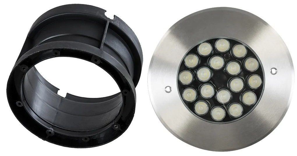 GloboStar UNDERGROUND-SINA 90573 Χωνευτό Φωτιστικό Σποτ Δαπέδου LED 18W 1530lm 15° DC 24V Αδιάβροχο IP68 Φ20 x Υ11cm RGBW DMX512 - Ανοξείδωτο Ατσάλι - 3 Χρόνια Εγγύηση - 90573