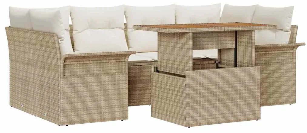 vidaXL Σετ Καναπέ Κήπου με αποθήκευση 7 pcs Μπεζ Πολυ ράταν