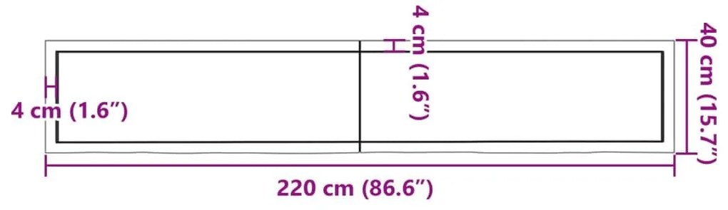 Ράφι Τοίχου Ανοιχτό Καφέ 220x40x(2-6)εκ. Επεξ. Μασίφ Ξύλο Δρυός - Καφέ