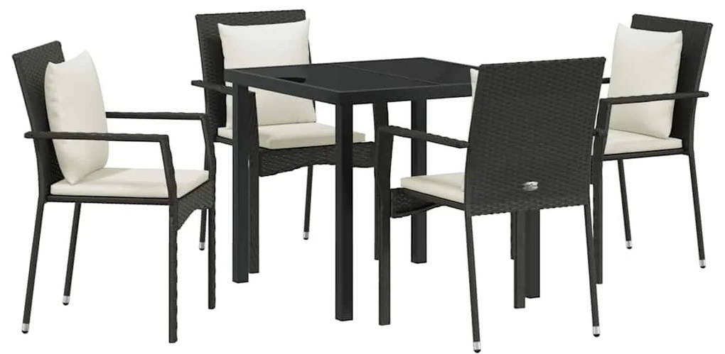 vidaXL Σέτ φαγητού για κήπο με μαξιλάρι 5 pcs Μαύρο Πολυ ράταν