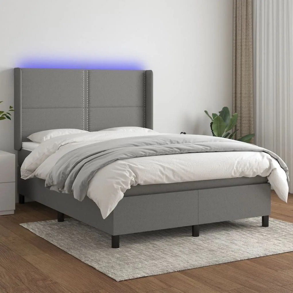 ΚΡΕΒΑΤΙ BOXSPRING ΜΕ ΣΤΡΩΜΑ &amp; LED ΣΚ.ΓΚΡΙ 140X200 ΕΚ ΥΦΑΣΜΑΤΙΝΟ 3138238