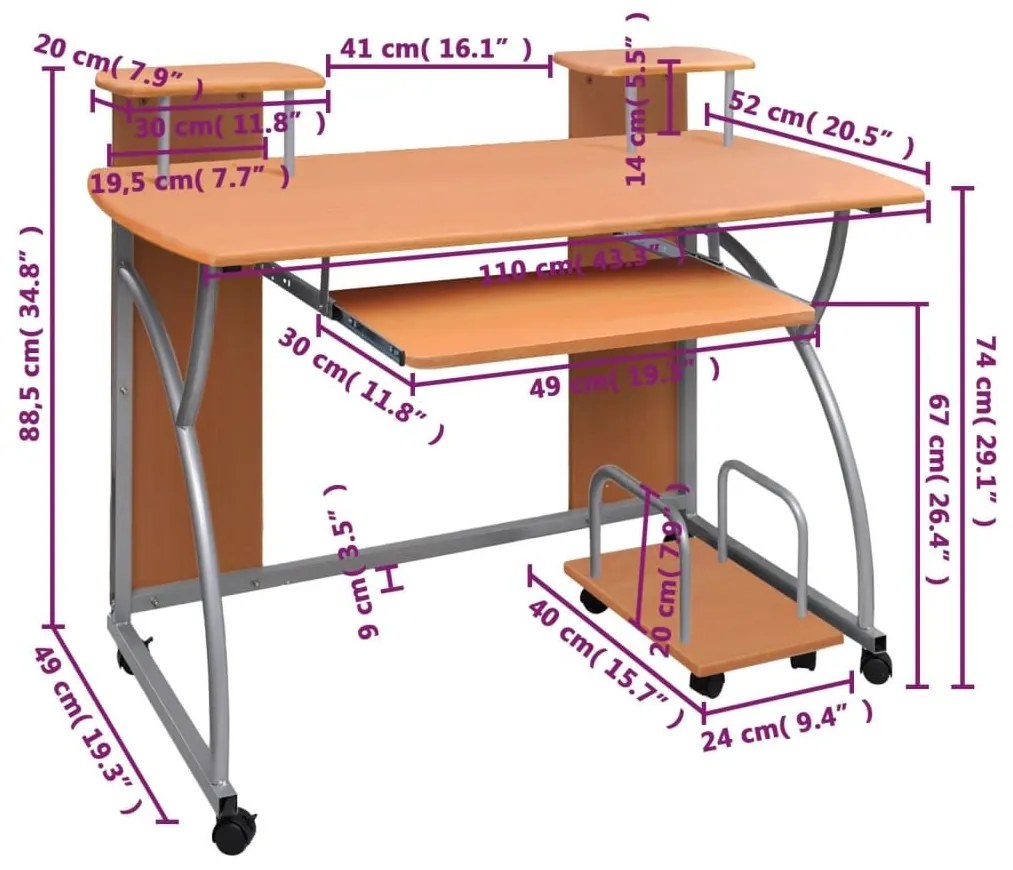 Γραφείο Υπολογιστή Καφέ 110 x 52 x 88,5 εκ. Επεξεργασμένο Ξύλο - Καφέ