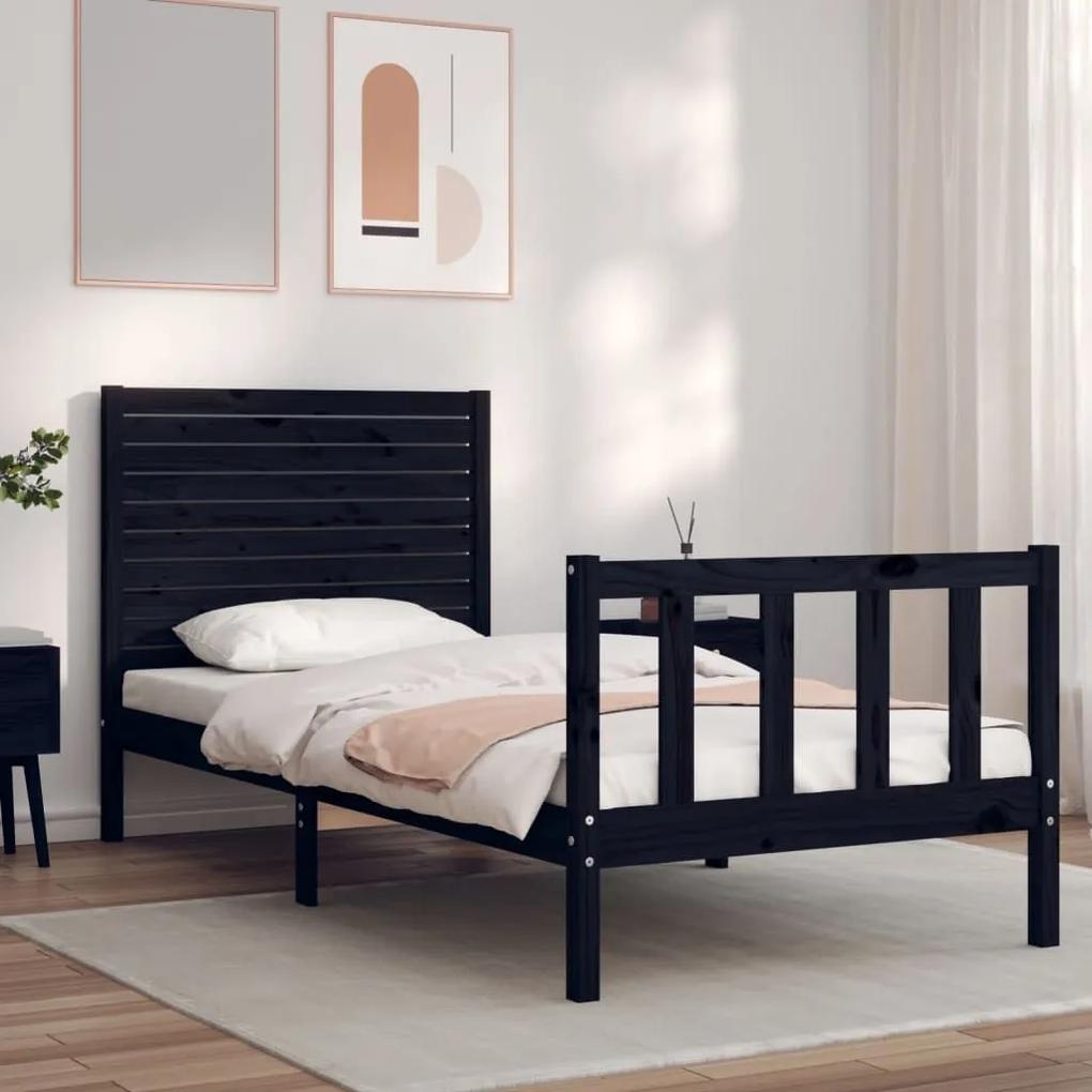 Πλαίσιο Κρεβατιού με Κεφαλάρι Μαύρο Μασίφ Ξύλο Small Single - Μαύρο