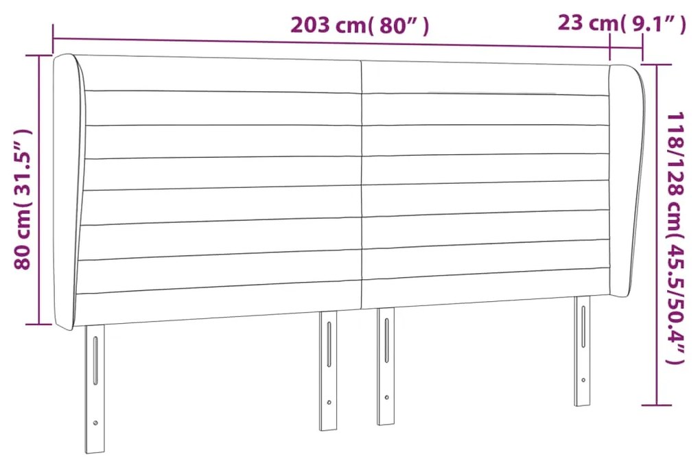 Κεφαλάρι με Πτερύγια Μαύρο 203x23x118/128 εκ. Υφασμάτινο 3118120
