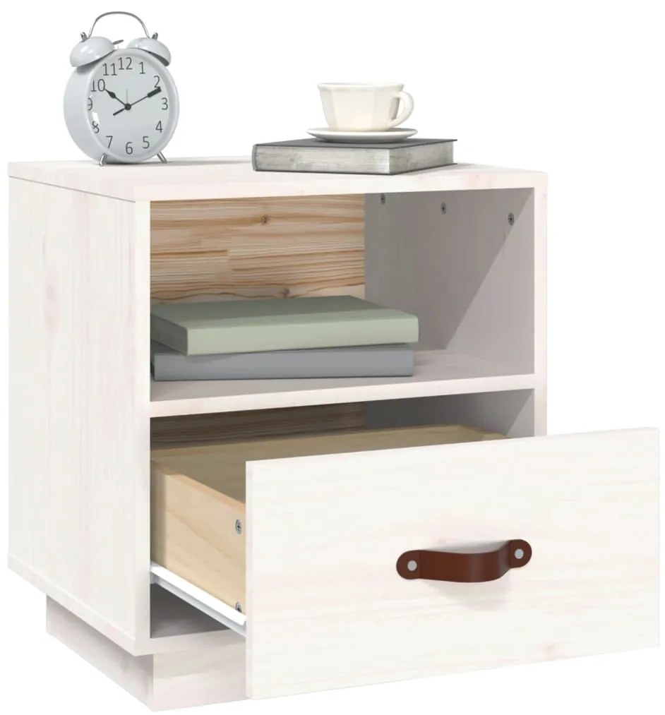 vidaXL Κομοδίνο Λευκό 40 x 34 x 45 εκ. από Μασίφ Ξύλο Πεύκου