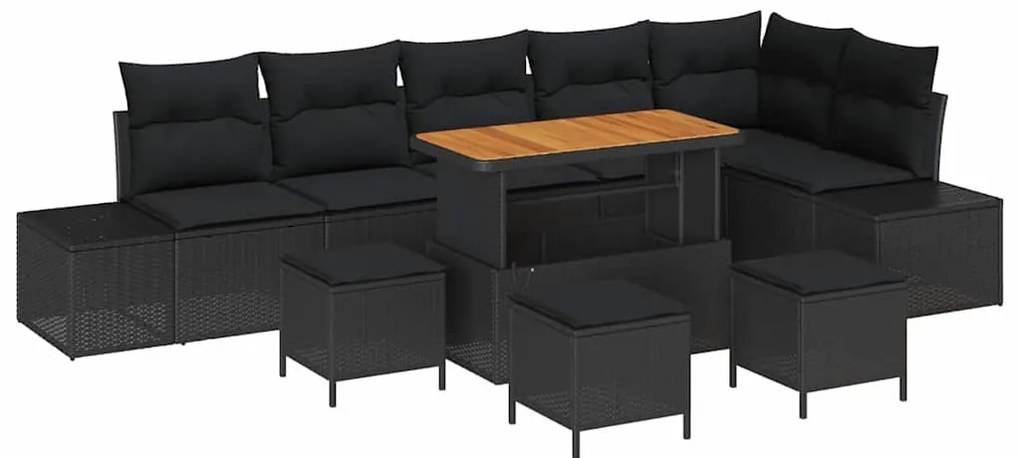 vidaXL 10 τμχ Σετ Γκαρντεν Καναπέ με Μαξιλάρια Μαύρο Πολυ Ράταν
