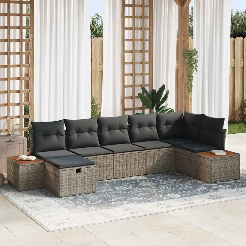 vidaXL Σετ Καναπέ Κήπου 7 pcs Γκρι 55 x 62 x 69 εκ Πολυ ράταν