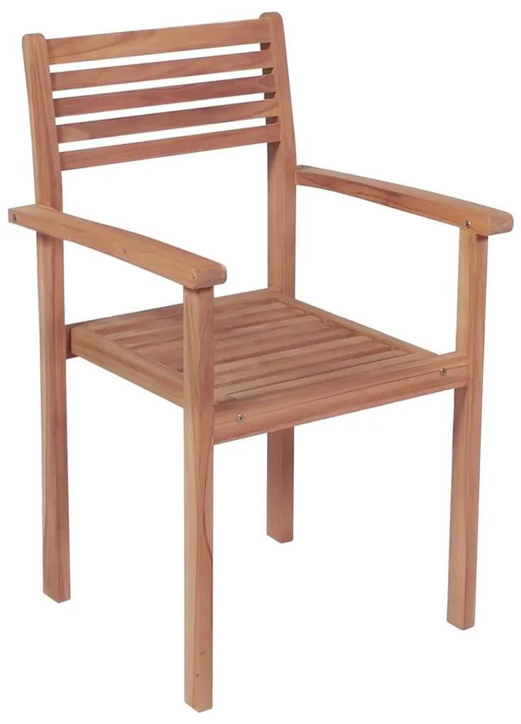 Καρέκλες Κήπου Στοιβαζ. 6 τεμ. από Μασίφ Ξύλο Teak με Μαξιλάρια - Λευκό