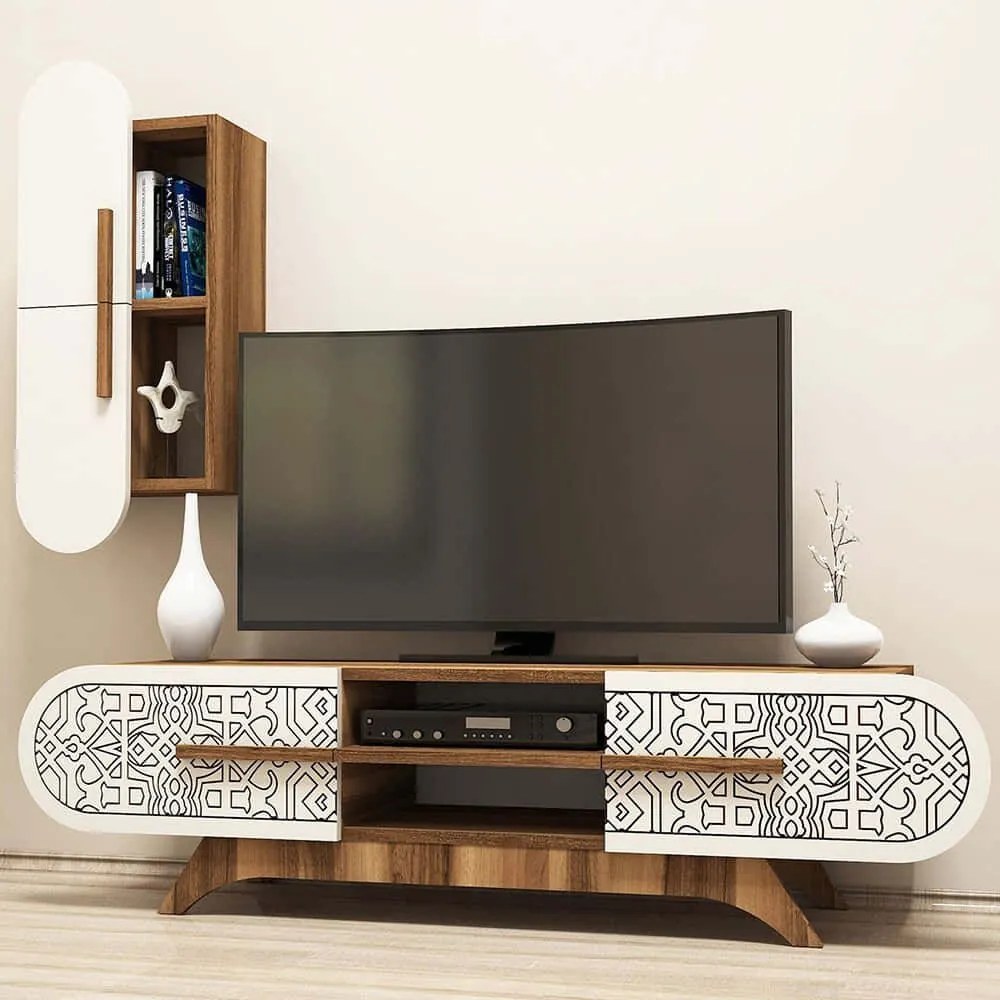 Σύνθεση Τηλεόρασης Defne 845HCT3023 145x35x37cm Walnut-Cream