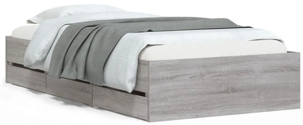 vidaXL Πλαίσιο Κρεβατιού με Συρτάρια Γκρι Sonoma 75x190 εκ. Επεξ. Ξύλο