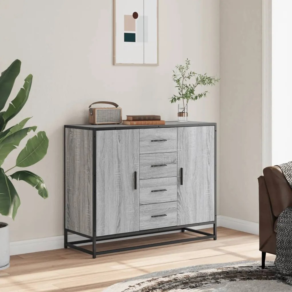 vidaXL Sideboard Γκρι Sonoma 92x35x76 cm Ξύλινο μηχανουργικό ξύλο