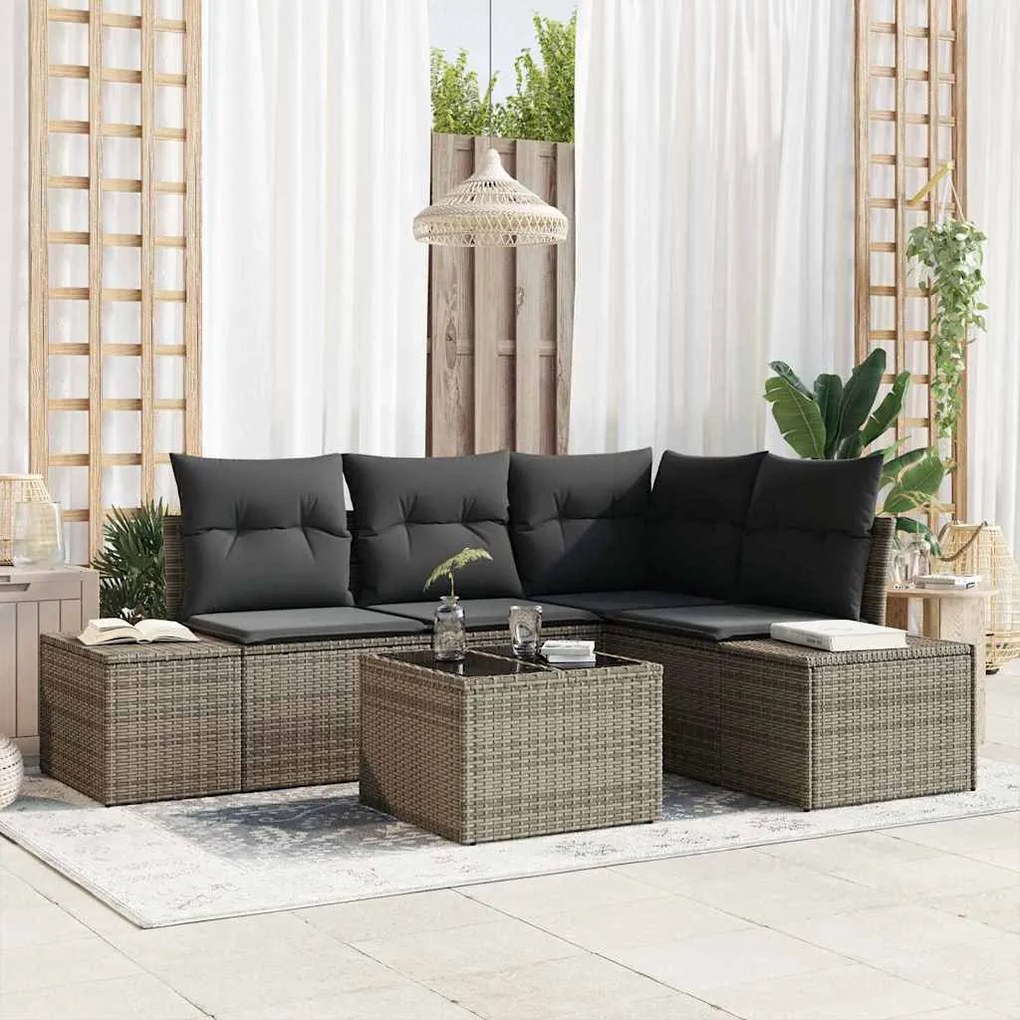 vidaXL Σετ Καναπέ Κήπου 5 pcs Γκρι Πολυ ράταν
