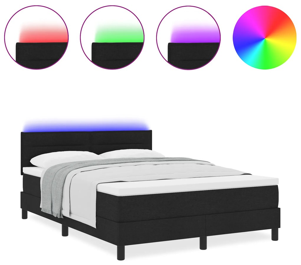vidaXL Κρεβάτι με Στρώμα & LED Μαύρο 140x190 εκ. Υφάσμα