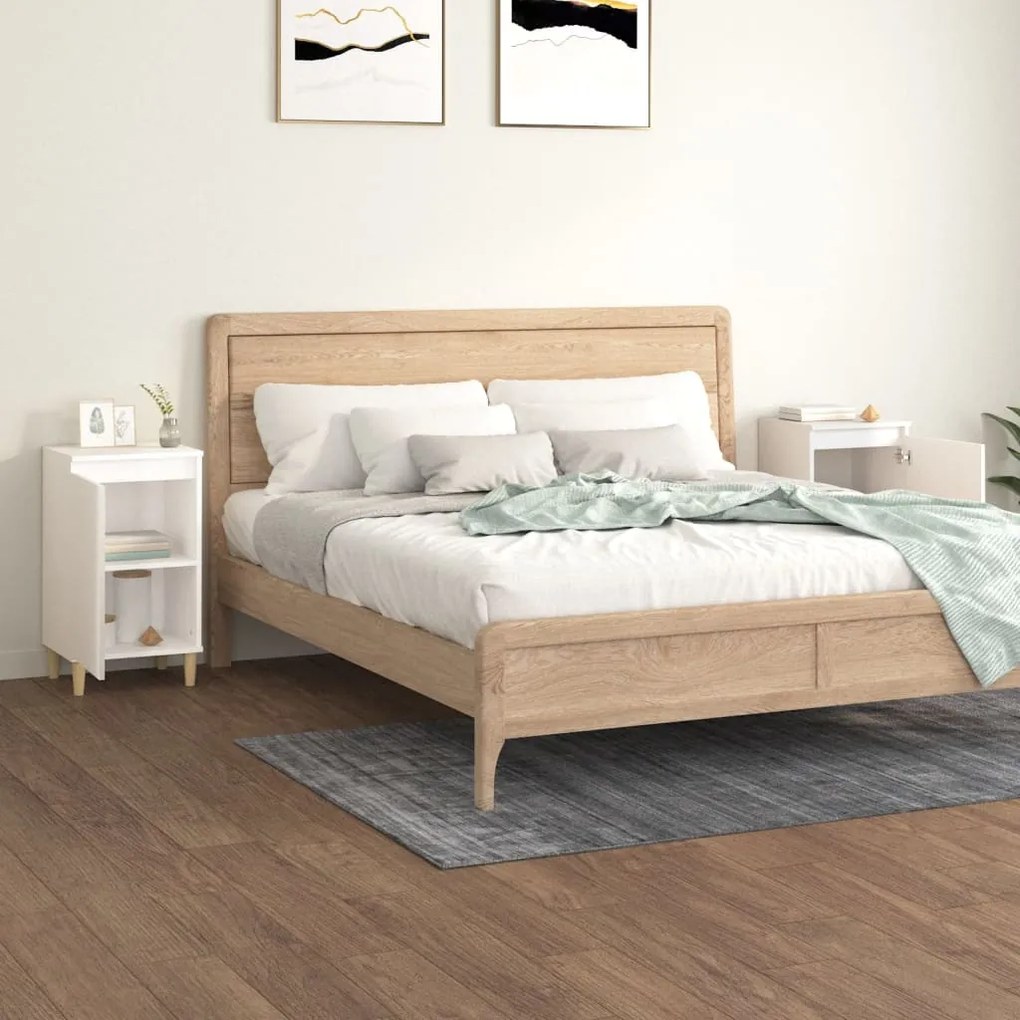vidaXL Κομοδίνα 2 τεμ. Γυαλ. Λευκό 40x35x70 εκ. από Επεξεργασμένο Ξύλο