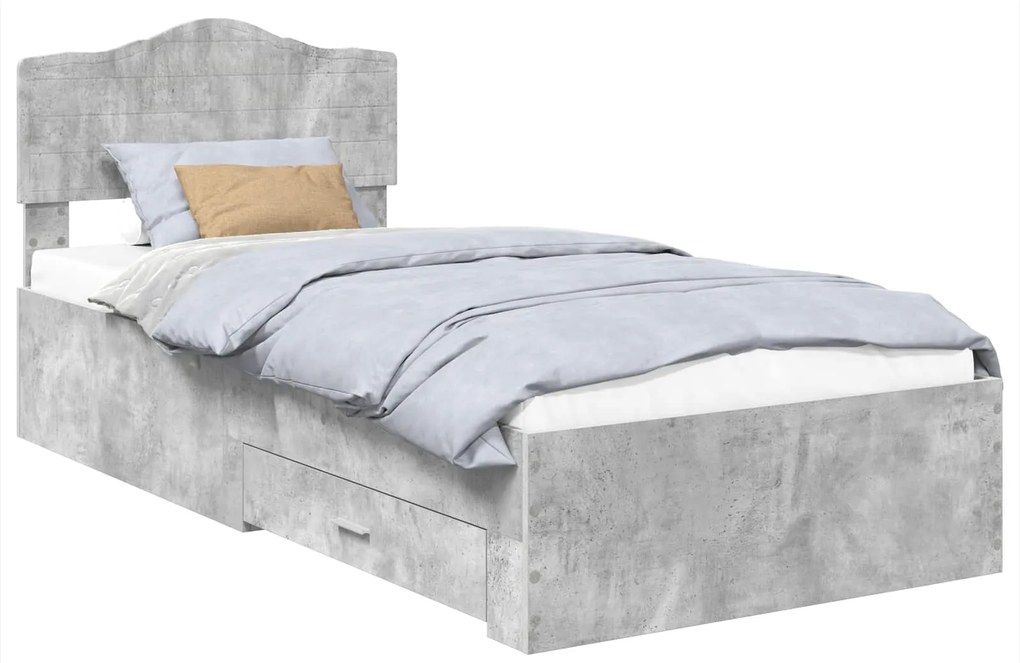 vidaXL Σκελετός Κρεβατιού με κεφαλάρι Σκυρόδεμα Γκρι 75 x 190 cm