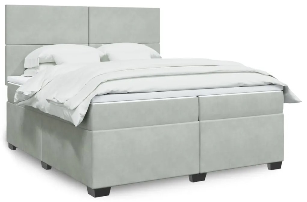 vidaXL Κρεβάτι Boxspring με Στρώμα Ανοιχτό Γκρι 200x200 εκ. Βελούδινο