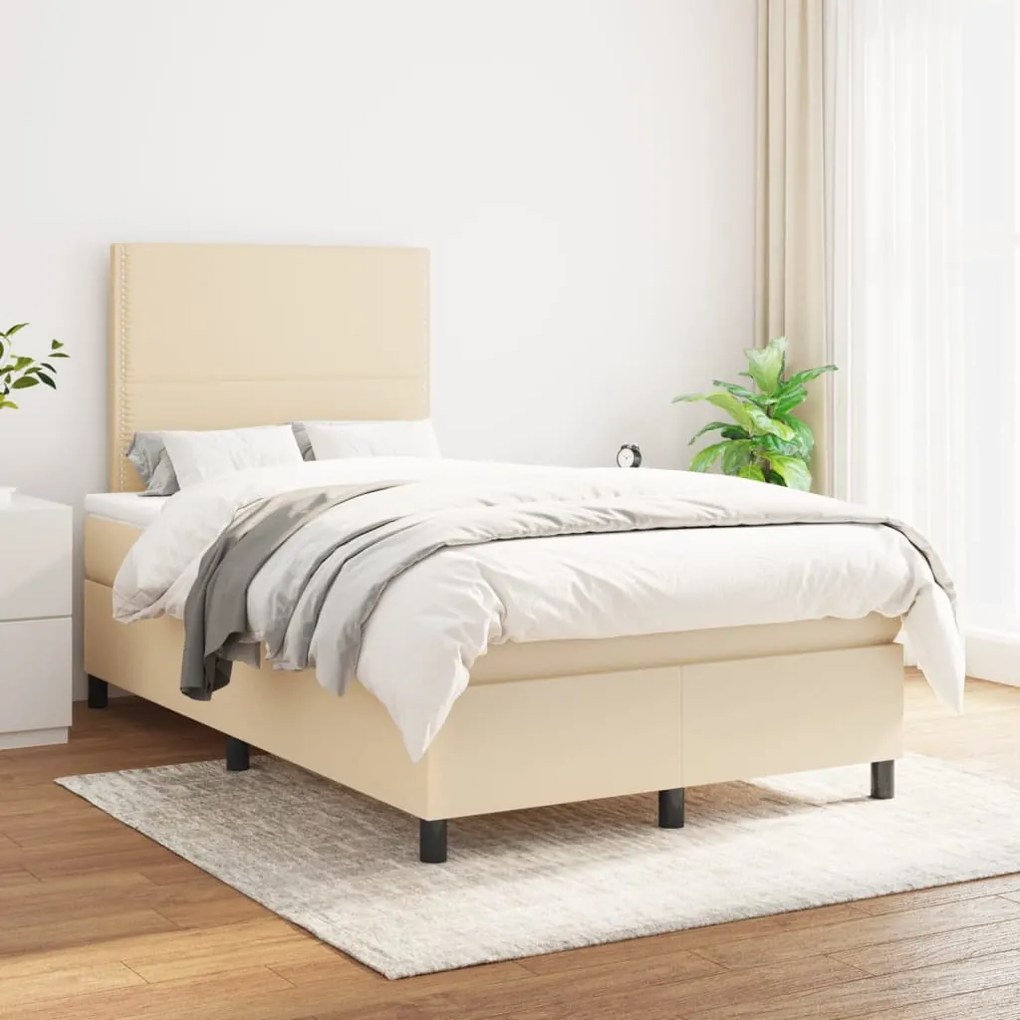 Κρεβάτι Boxspring με Στρώμα Κρεμ 120x200 εκ. Υφασμάτινο