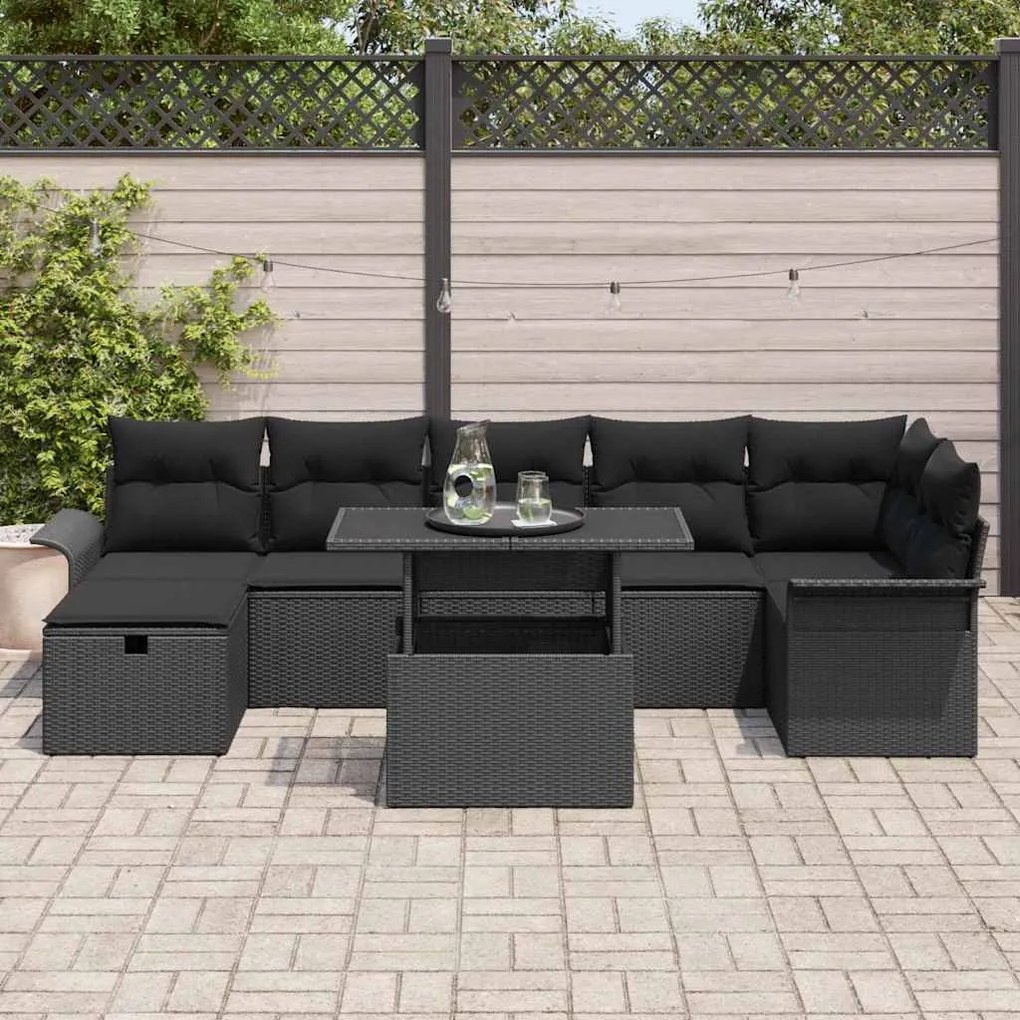 vidaXL Σετ Καναπέ Κήπου με μαξιλάρι 8 pcs Μαύρο Πολυ ράταν